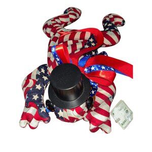 Vintage American Flag Patriotic Bean Bag Frog Nwt Ribbon Ranch